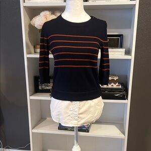 Veronica Beard Navy and Orange Striped Sweater